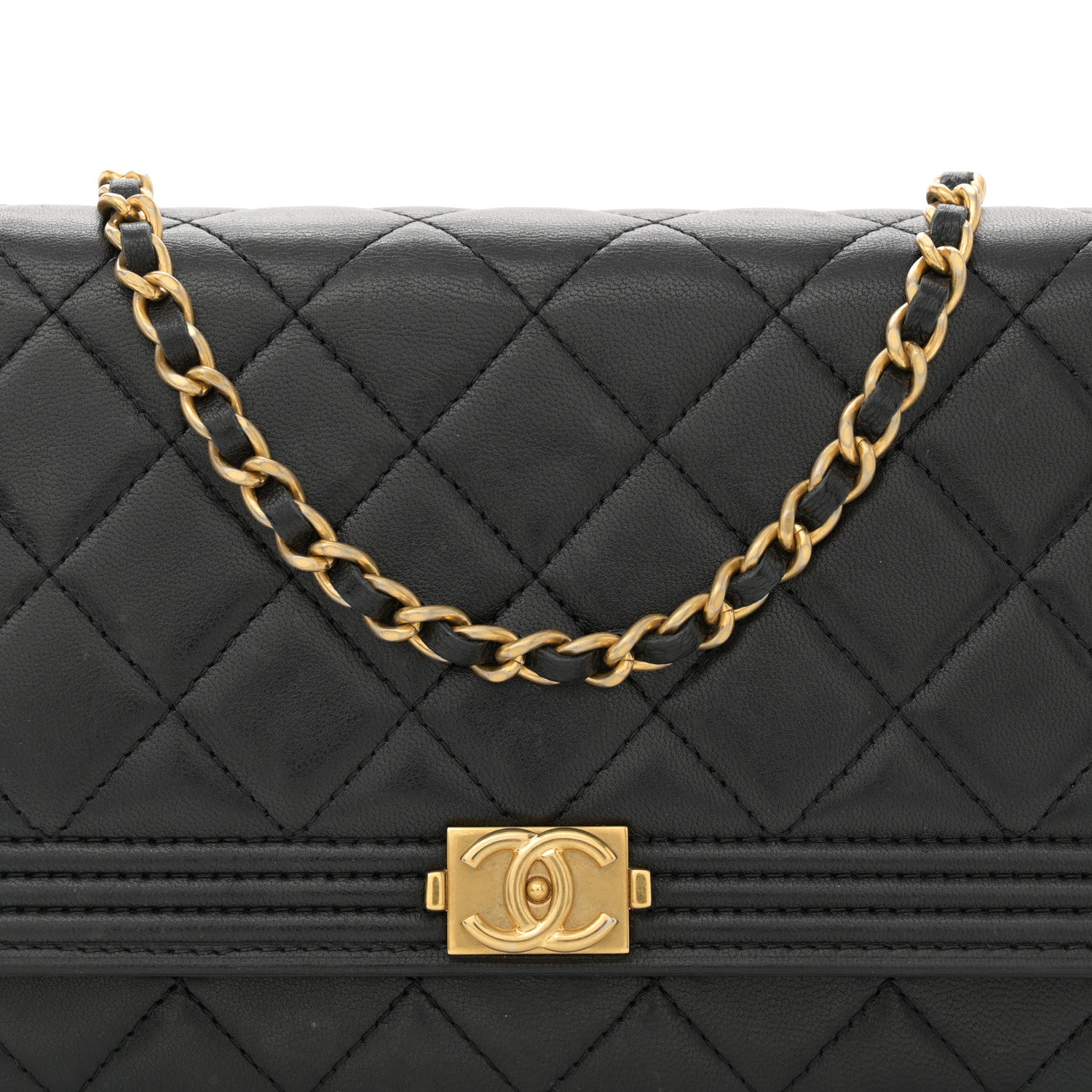 Chanel Lambskin Quilted Boy Wallet On Chain WOC Black 8 of 13