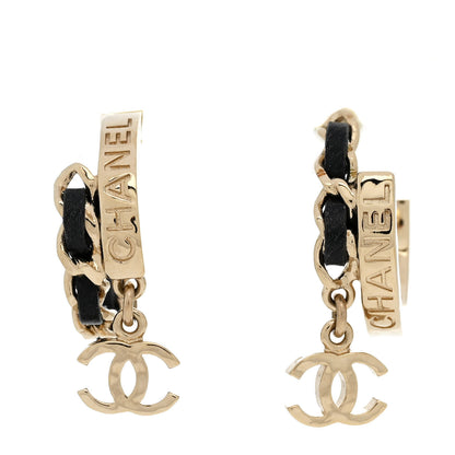 Chanel Metal Lambskin CC Chain Hoop Earrings Gold Black 1 of 6
