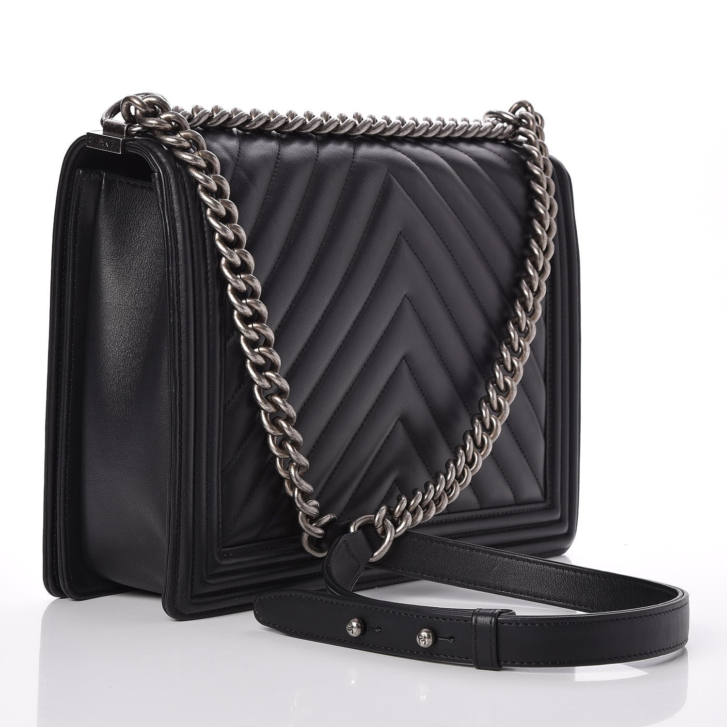 Chanel Calfskin Chevron Quilted Large Boy Flap Black 3 of 10