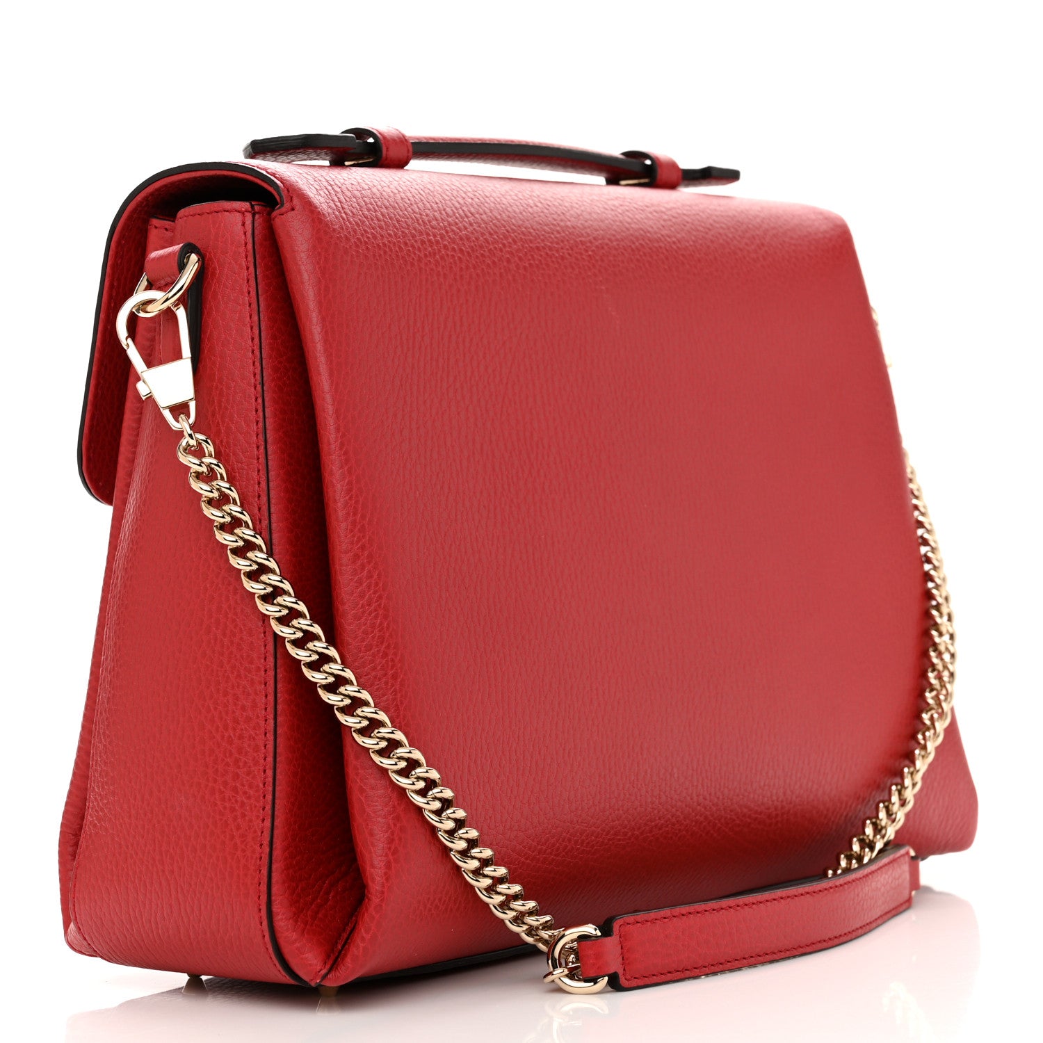 Gucci Dollar Calfskin Medium Interlocking G Top Handle Shoulder Bag Red 3 of 11