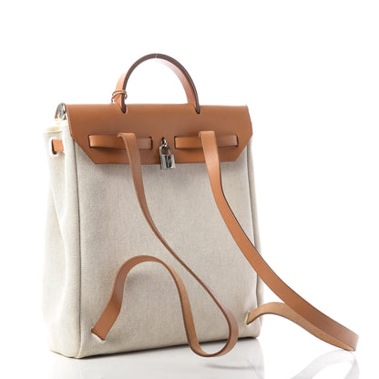 Hermes Toile Vache Calfskin Herbag 30 PM Backpack Natural 2 of 7