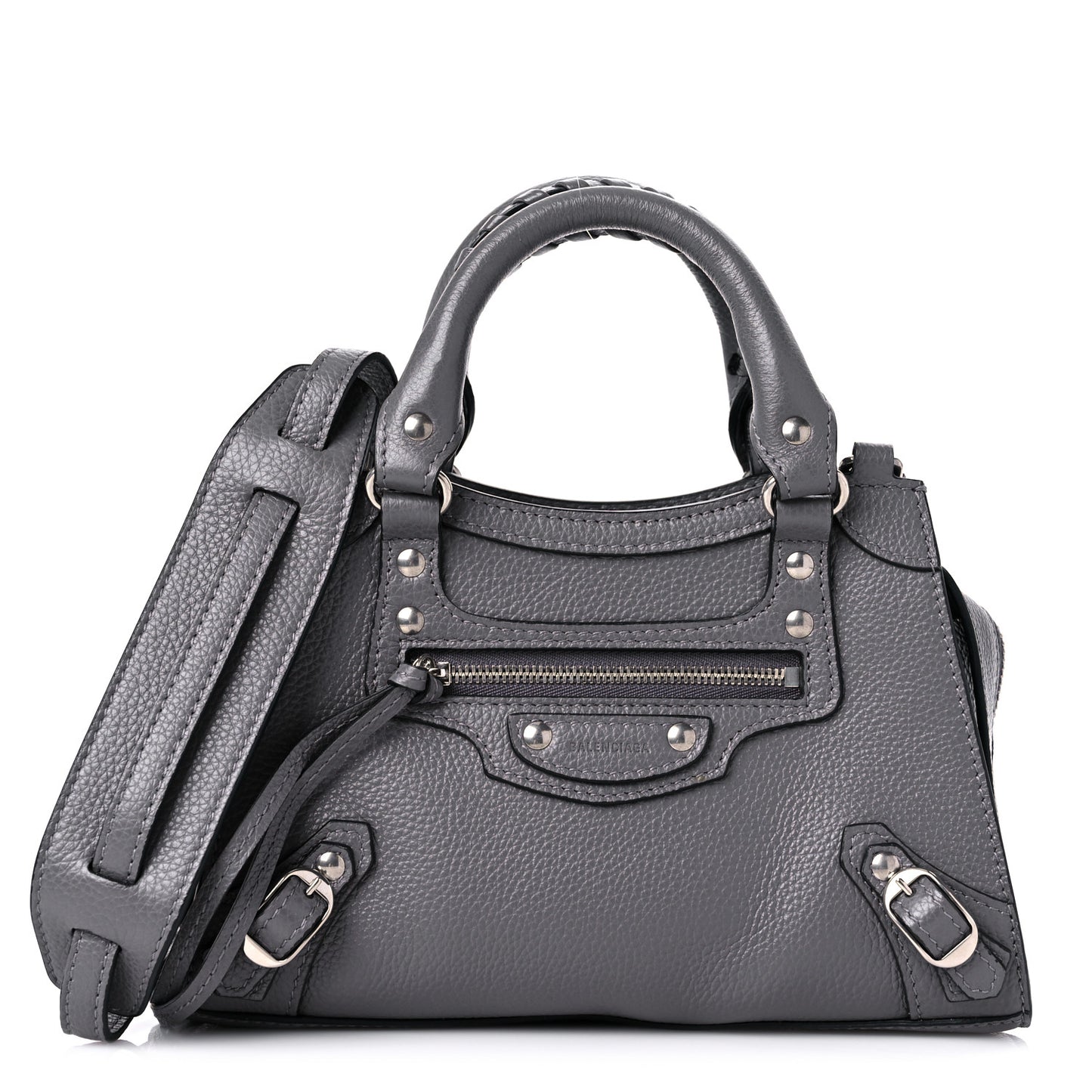 Grained Calfskin Neo Classic Silver Hardware Mini City Dark Grey
