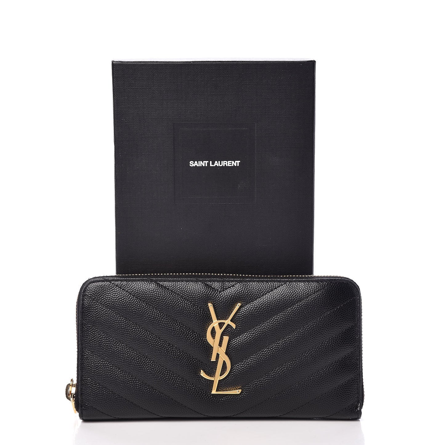 Grain De Poudre Matelasse Chevron Monogram Zip Around Wallet Black