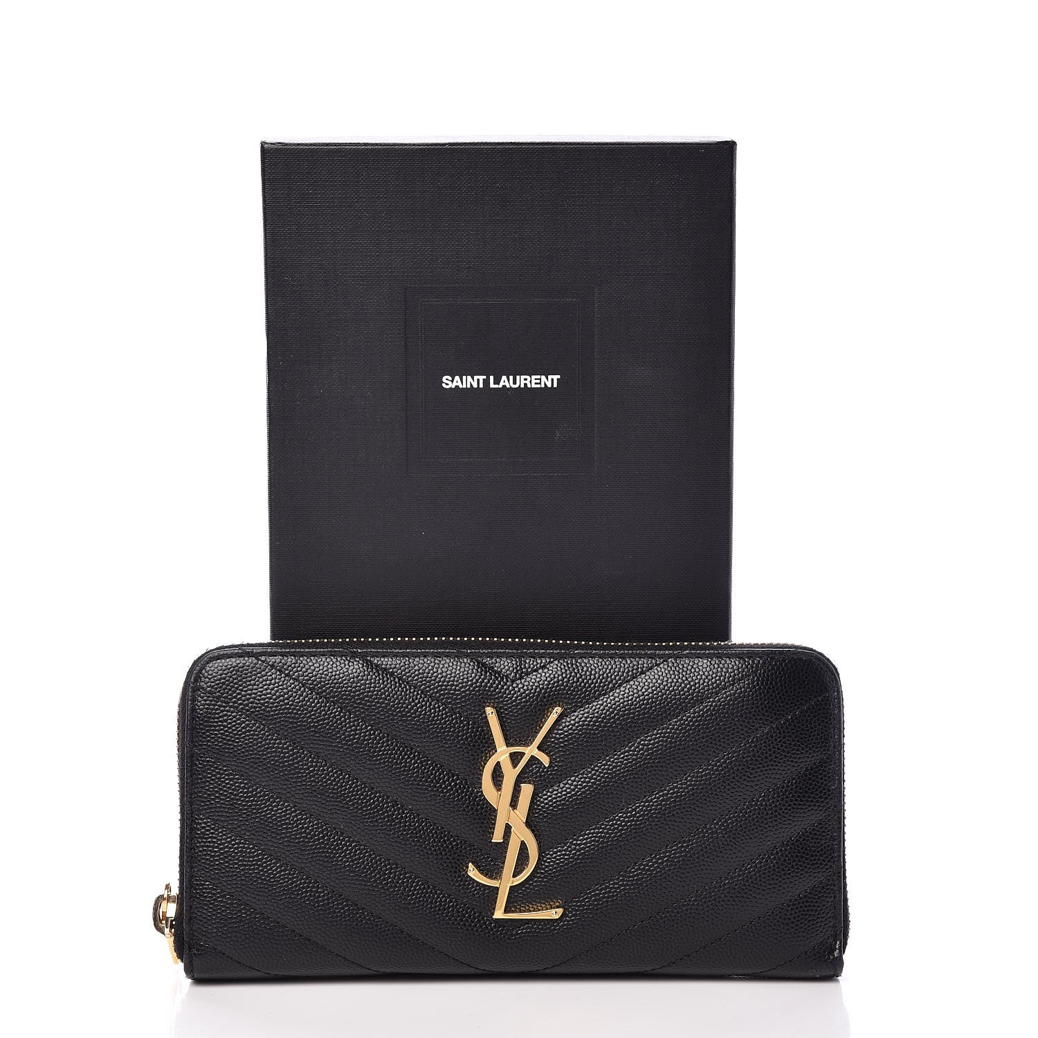 Saint Laurent Grain De Poudre Matelasse Chevron Monogram Zip Around Wallet Black 11 of 11