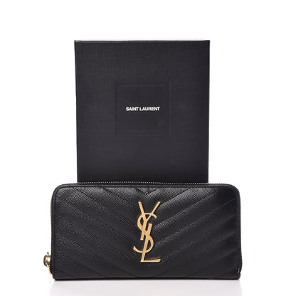 Saint Laurent Grain De Poudre Matelasse Chevron Monogram Zip Around Wallet Black 11 of 11