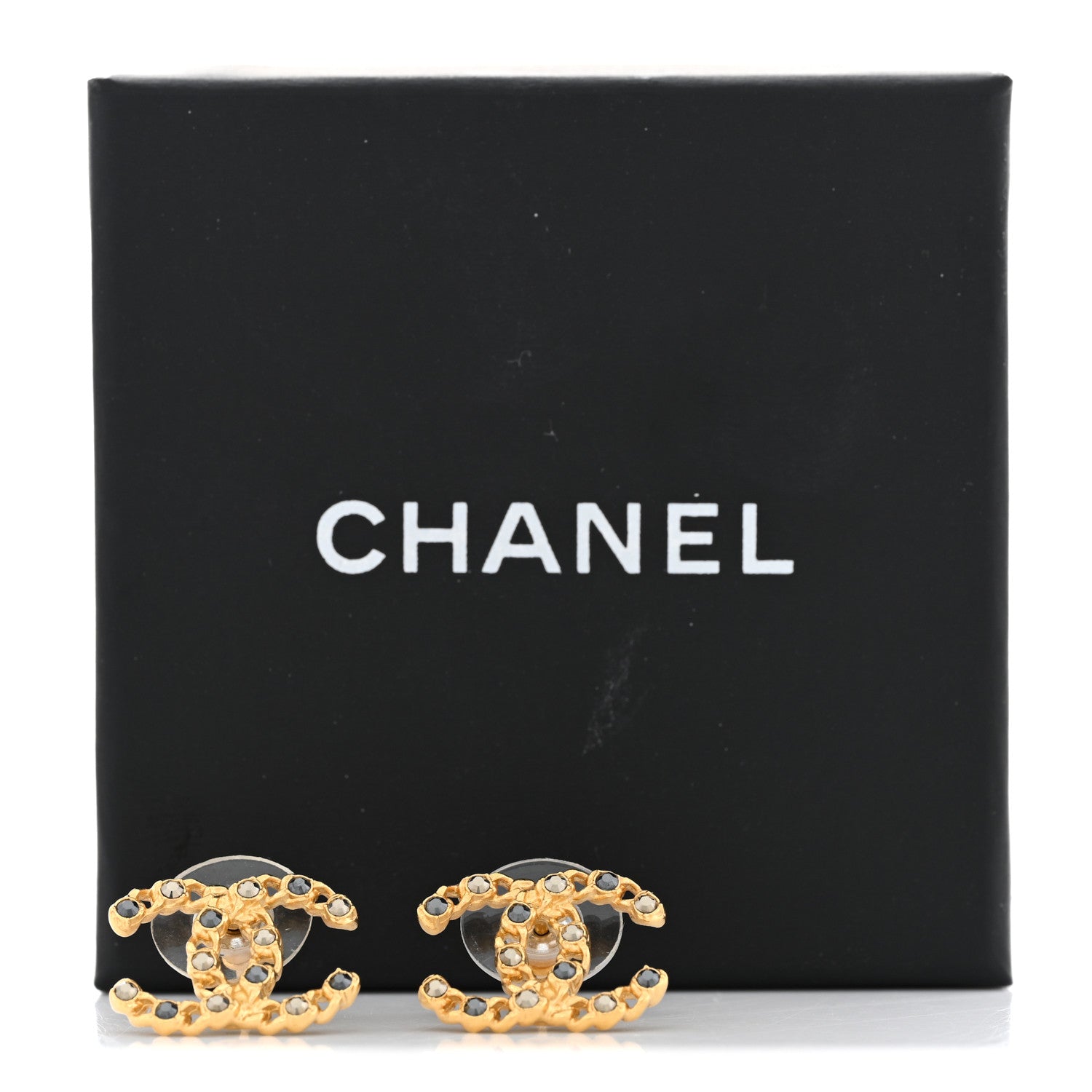 Chanel Crystal CC Chain Earrings Gold Black 6 of 6