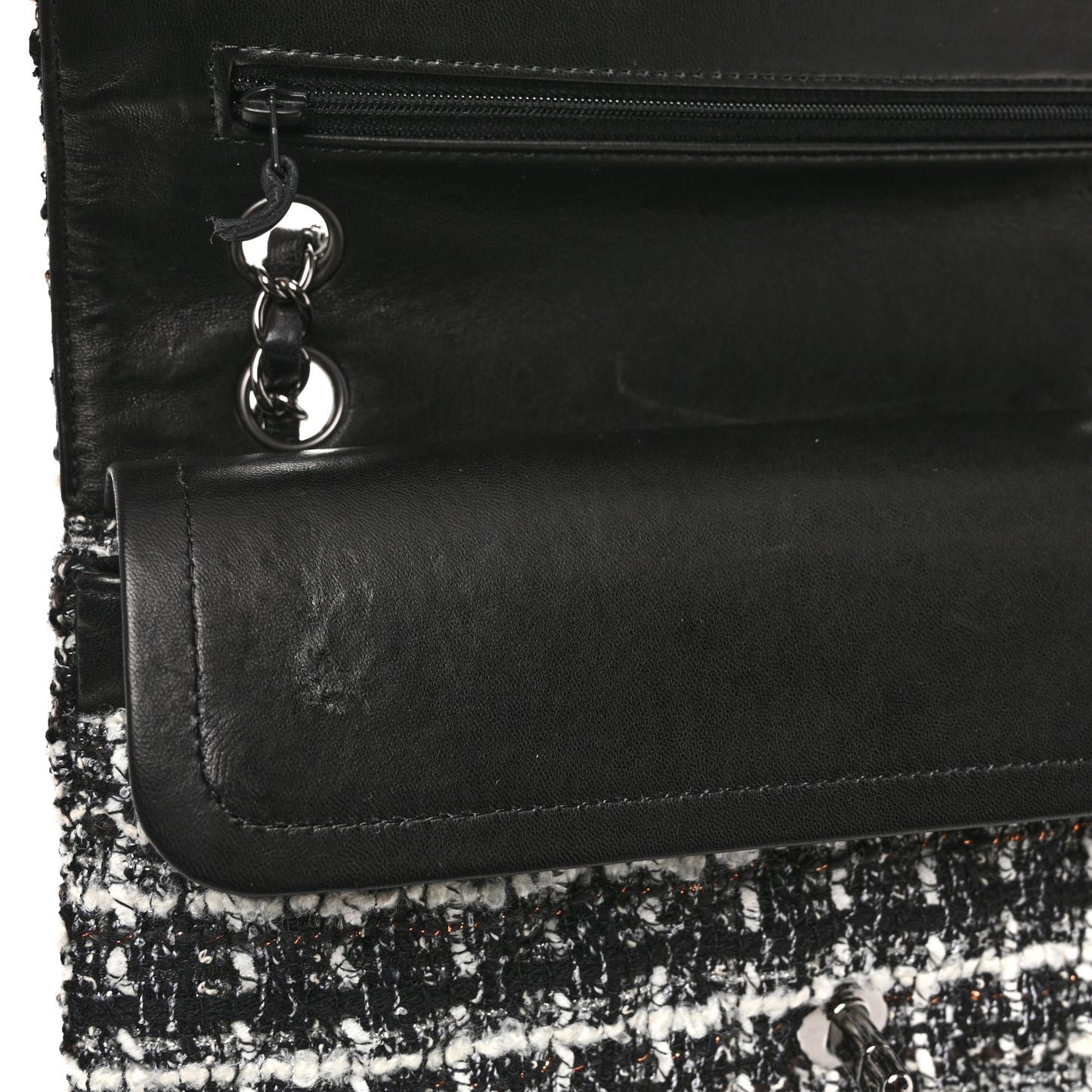 Tweed Quilted Medium Double Flap Black
