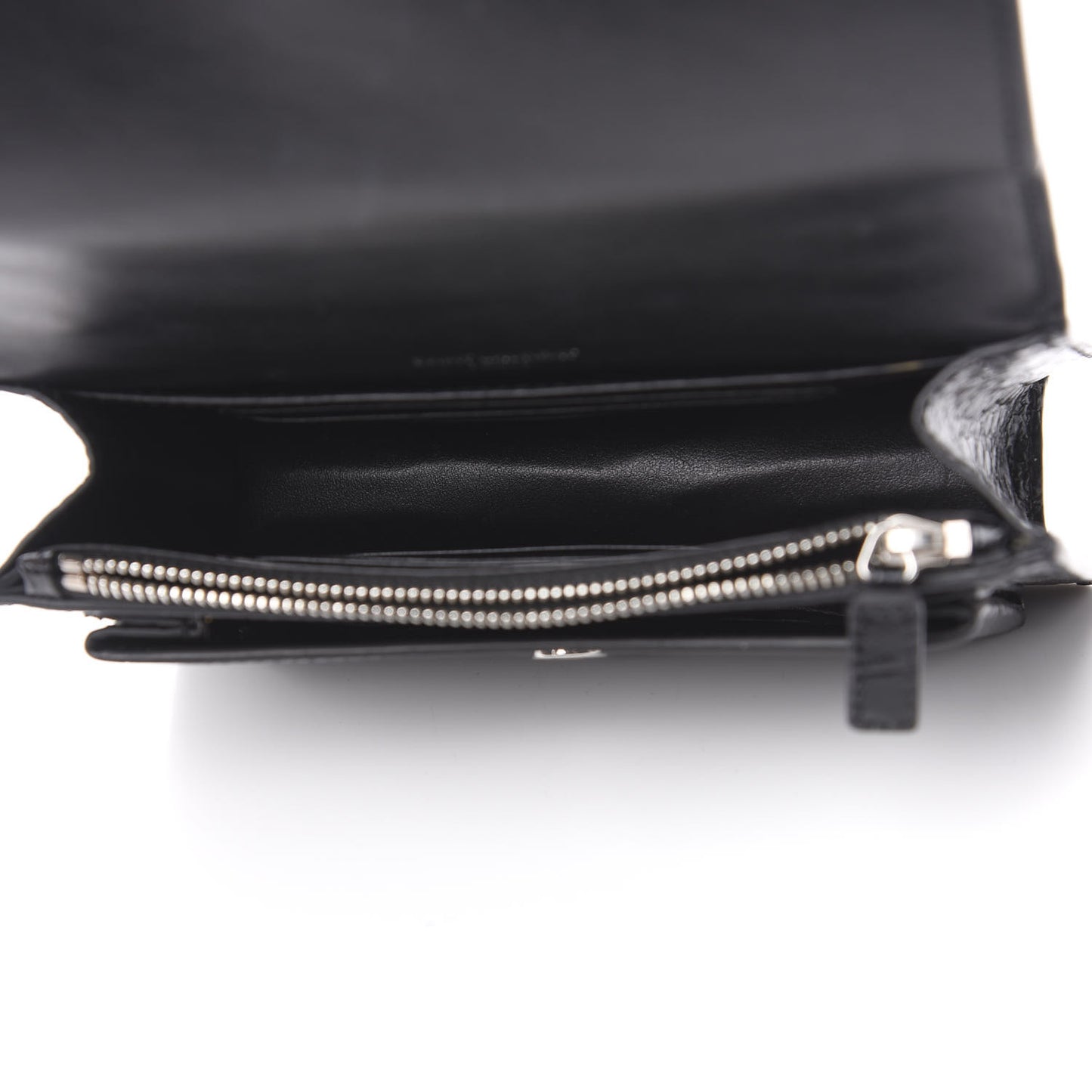 Calfskin Crocodile Embossed Monogram Sunset Chain Wallet Black