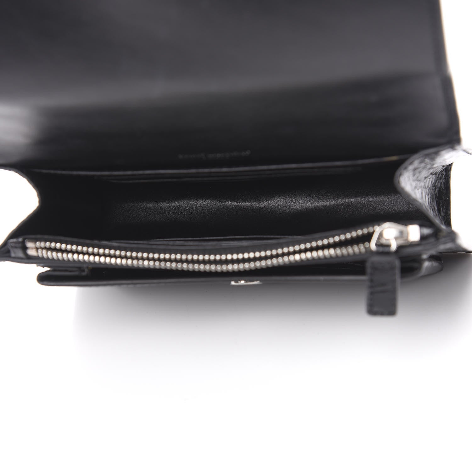 Saint Laurent Calfskin Crocodile Embossed Monogram Sunset Chain Wallet Black 5 of 10