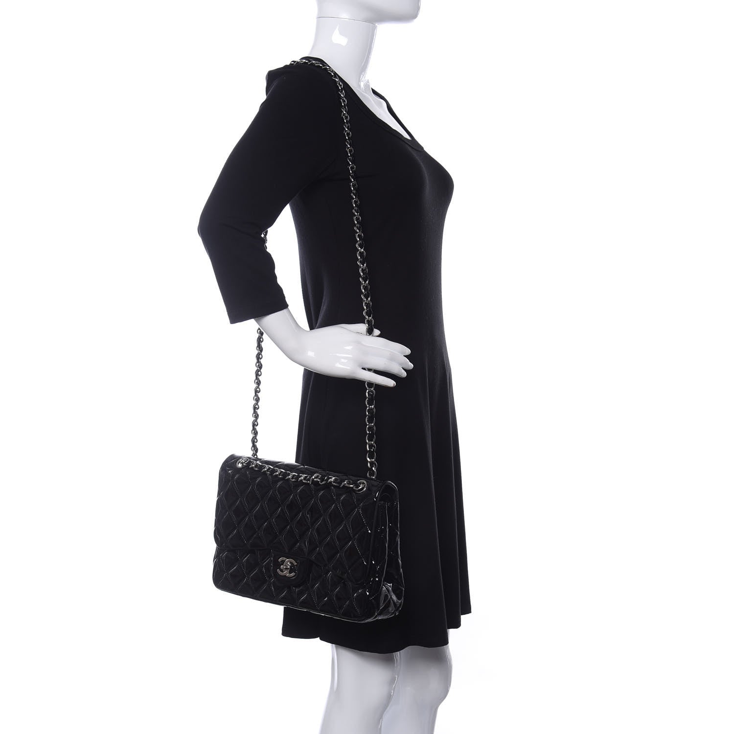 Chanel Patent Quilted Jumbo Double Flap Black 2 of 16