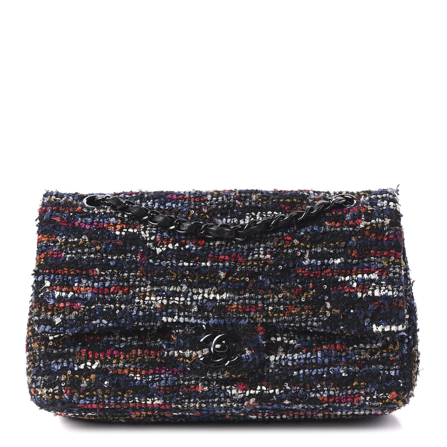 Tweed Sequin Chevron Quilted Medium Double Flap Multicolor