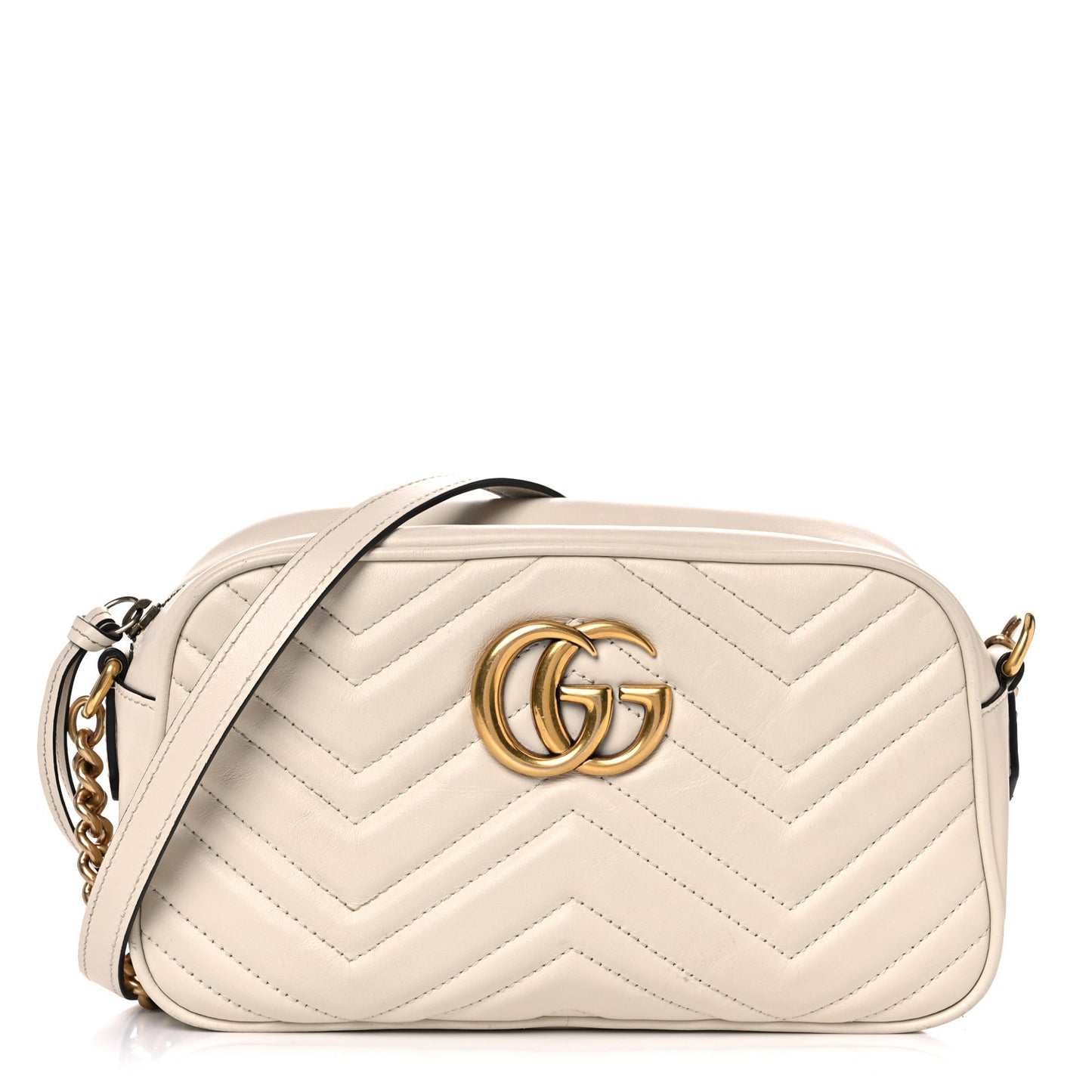 Calfskin Matelasse Small GG Marmont Chain Shoulder Bag White