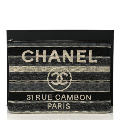 Chanel Striped Canvas Medium Deauville Cosmetic Pouch Grey Black 12 of 12