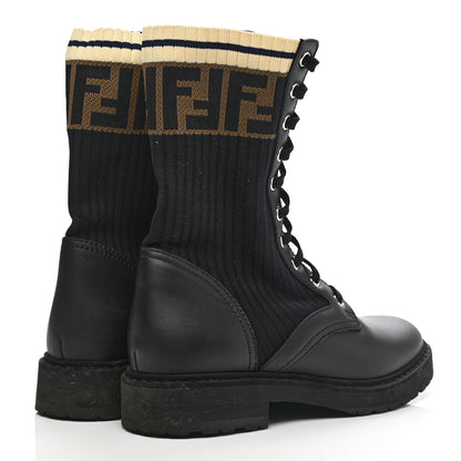 Fendi Calfskin Stretch Fabric Rockoko Biker Boots 36 Tobacco Black Marino 4 of 8