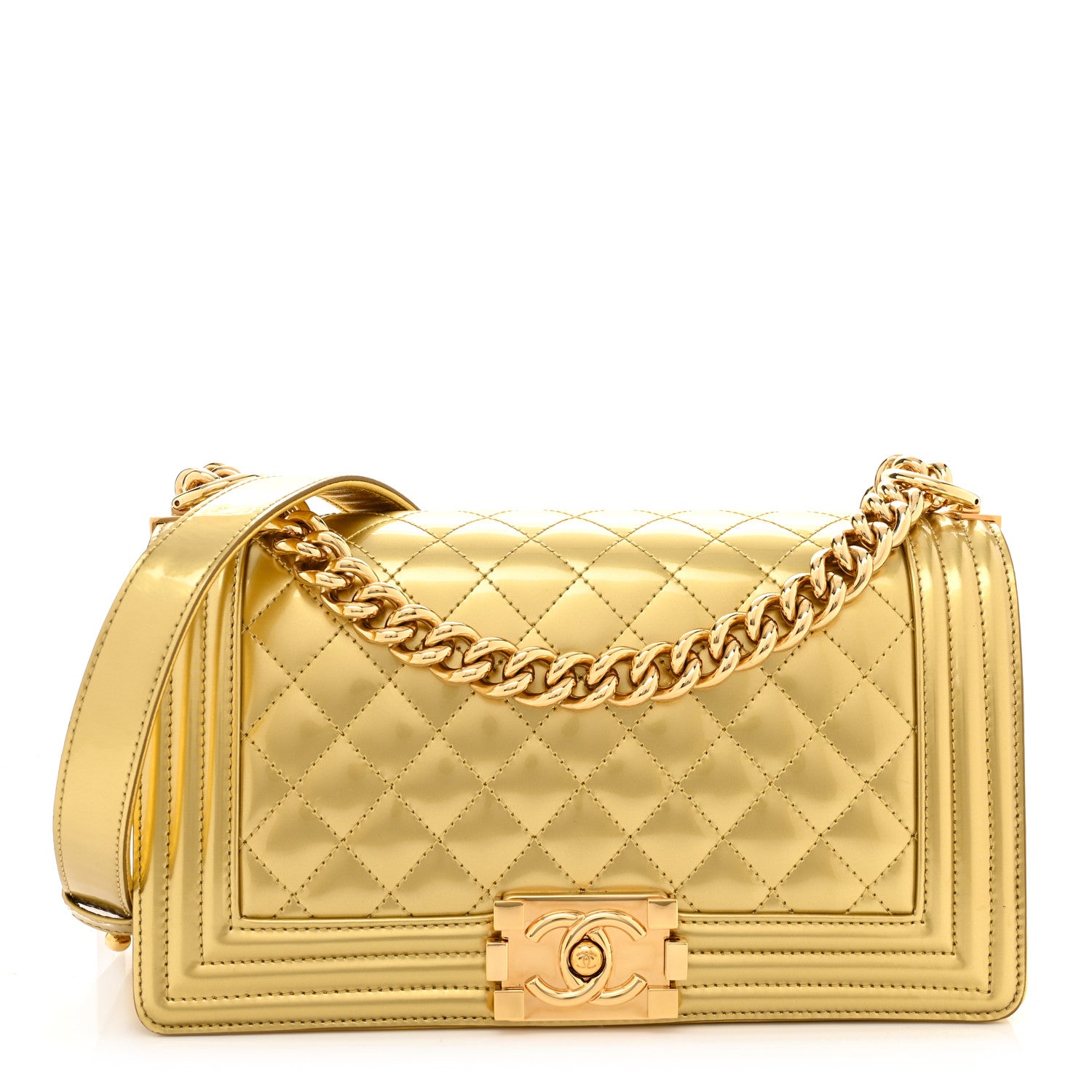 Chanel Metallic Patent Calfskin Quilted Medium Boy Flap Gold 1 of 11