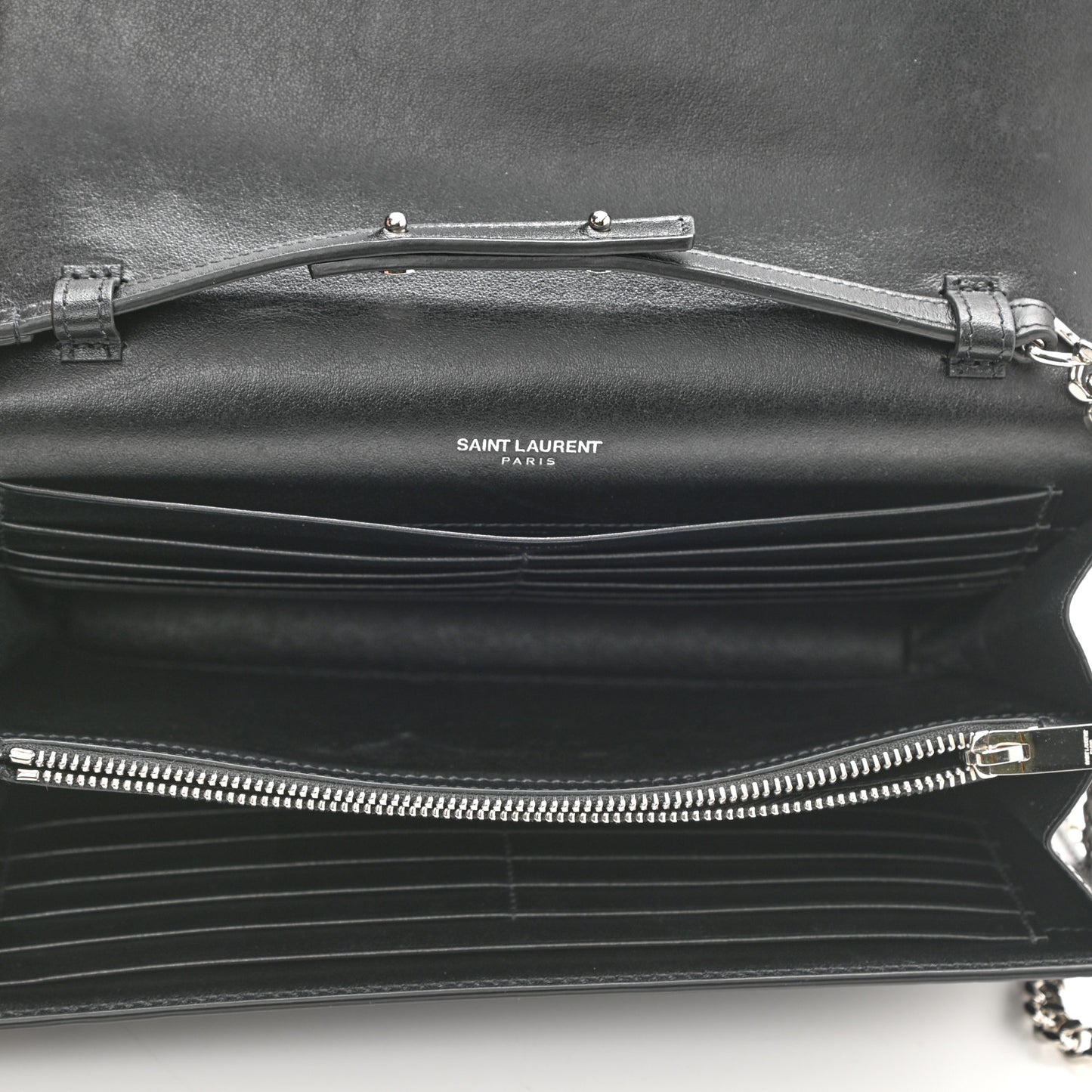 Calfskin Crocodile Embossed Monogram Chain Wallet Black