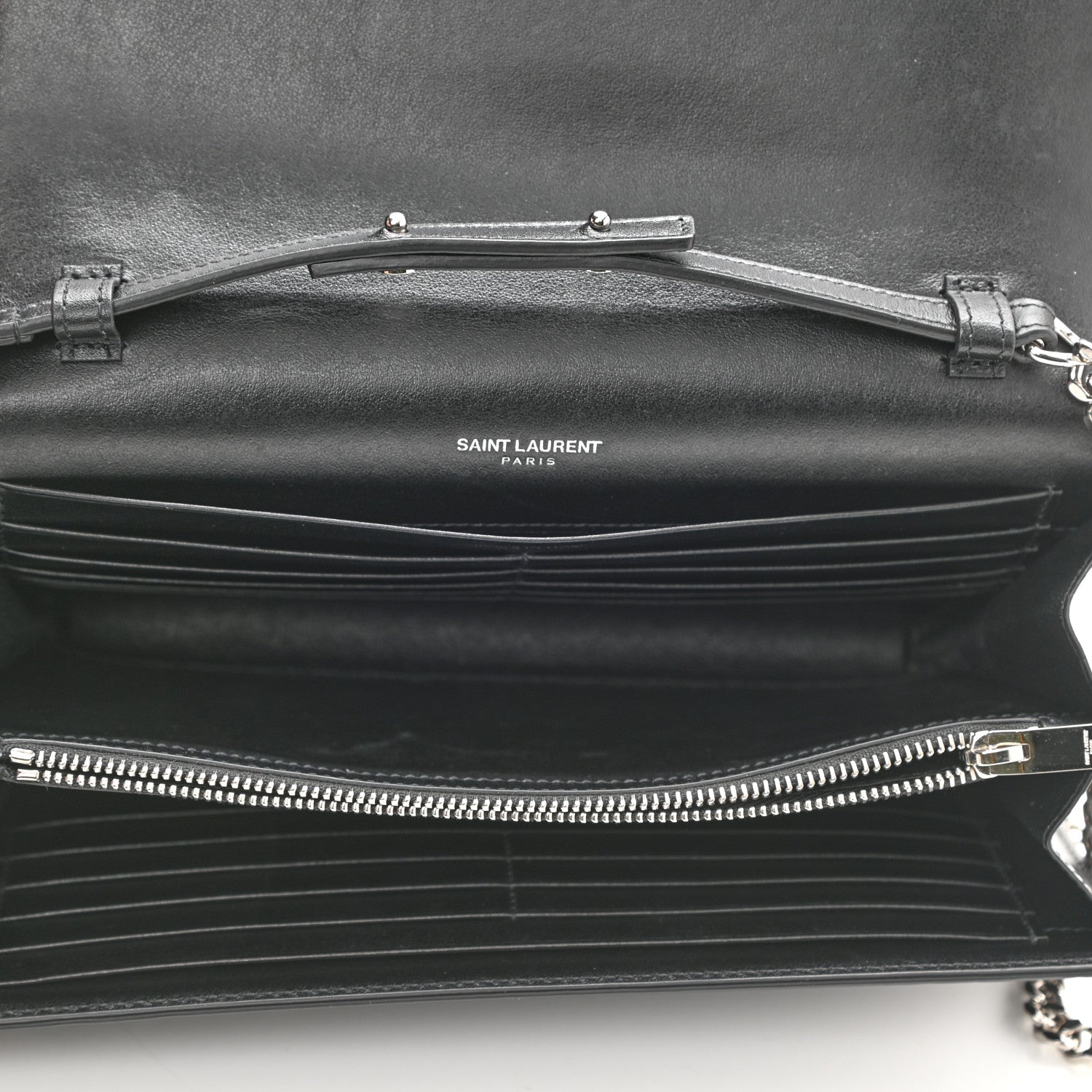 Saint Laurent Calfskin Crocodile Embossed Monogram Chain Wallet Black 5 of 8