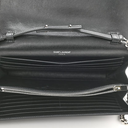 Saint Laurent Calfskin Crocodile Embossed Monogram Chain Wallet Black 5 of 8