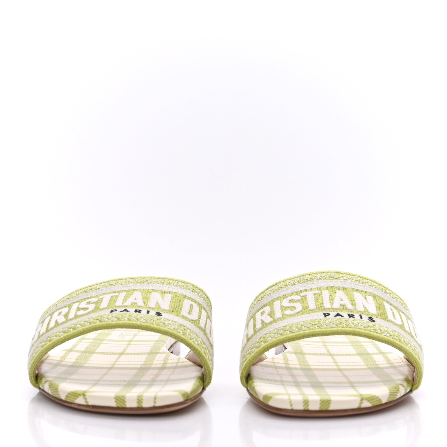 Christian Dior Canvas Check'N'Dior Pop Embroidered Dway Flat Slide Sandals 37.5 Chartreuse 2 of 8