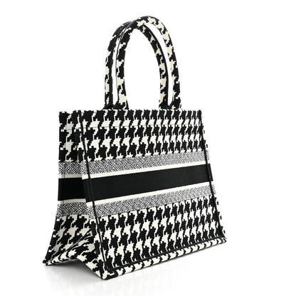 Christian Dior Canvas Macro Houndstooth Embroidered Medium Book Tote Black White 3 of 10