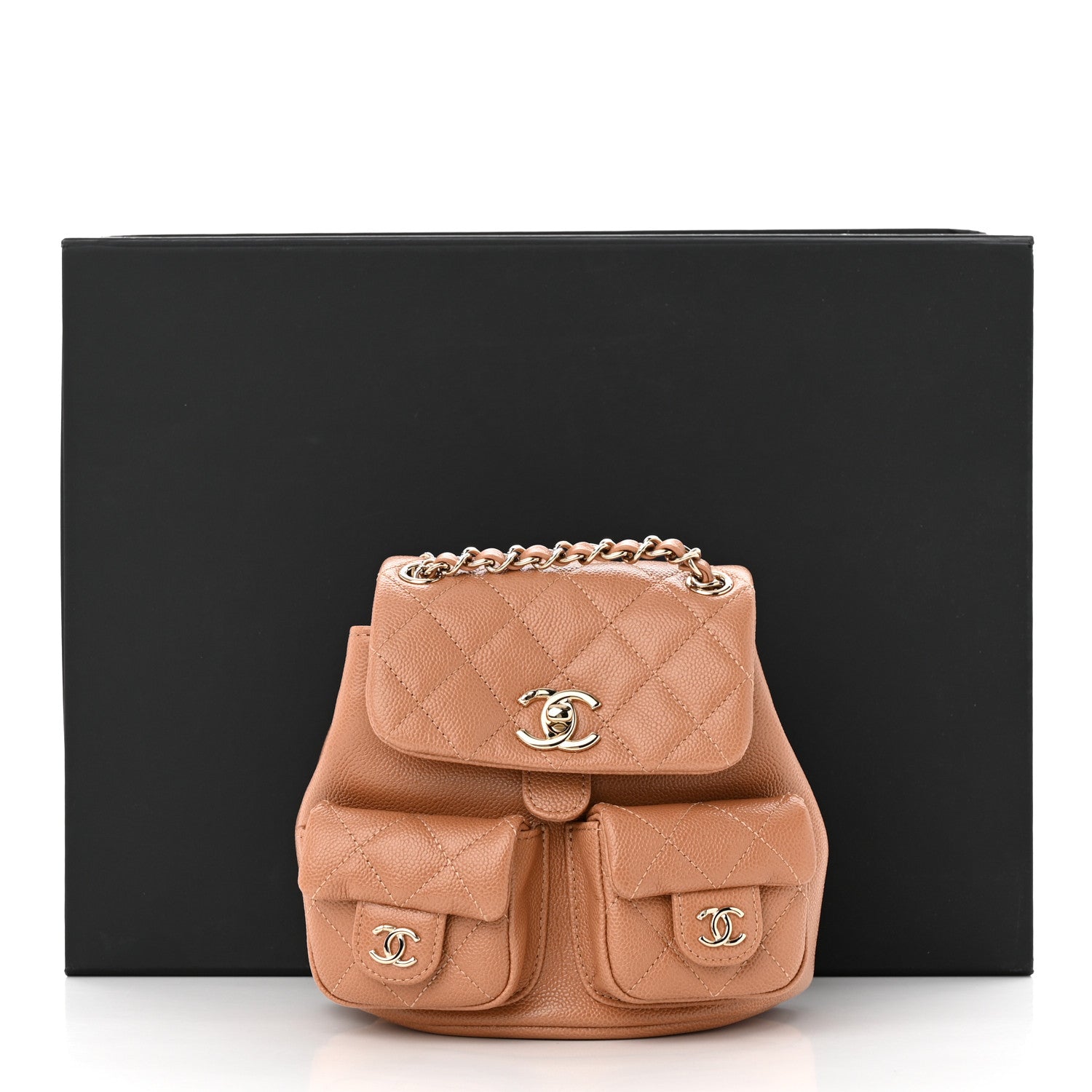 Chanel Shiny Caviar Quilted Small Duma Pockets Drawstring Backpack Dark Beige 11 of 11
