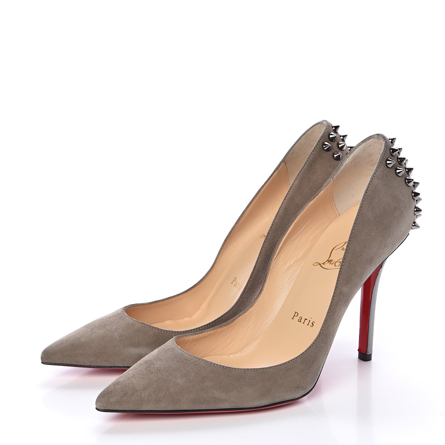 Christian Louboutin Suede Studded Zappa 100 Pumps 37.5 Cendre Gun 3 of 8