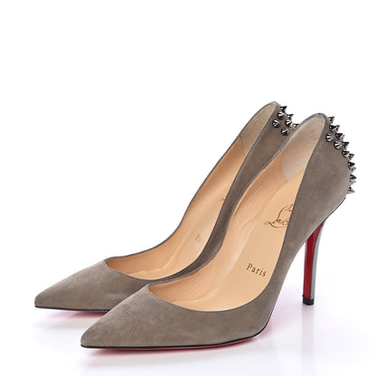 Christian Louboutin Suede Studded Zappa 100 Pumps 37.5 Cendre Gun 3 of 8