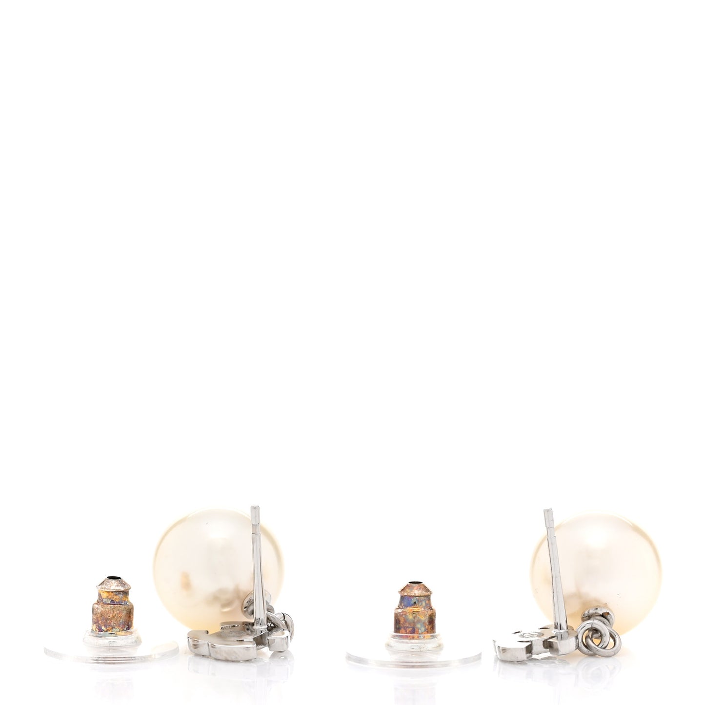 Crystal Pearl CC Drop Earrings Silver Pearly White