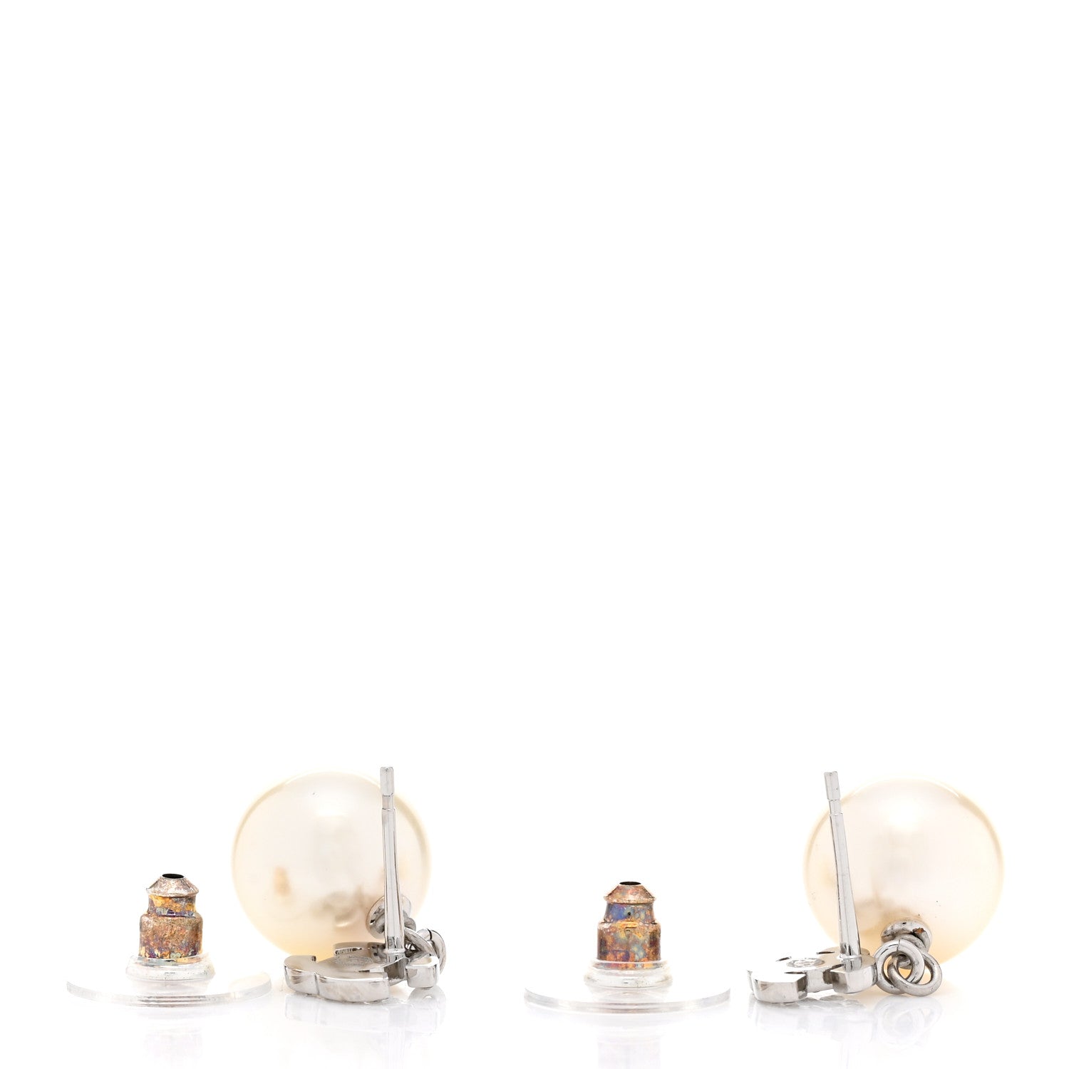 Chanel Crystal Pearl CC Drop Earrings Silver Pearly White 4 of 5