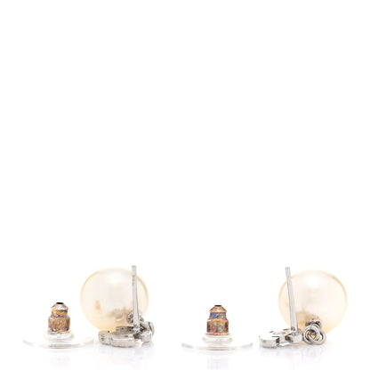 Chanel Crystal Pearl CC Drop Earrings Silver Pearly White 4 of 5