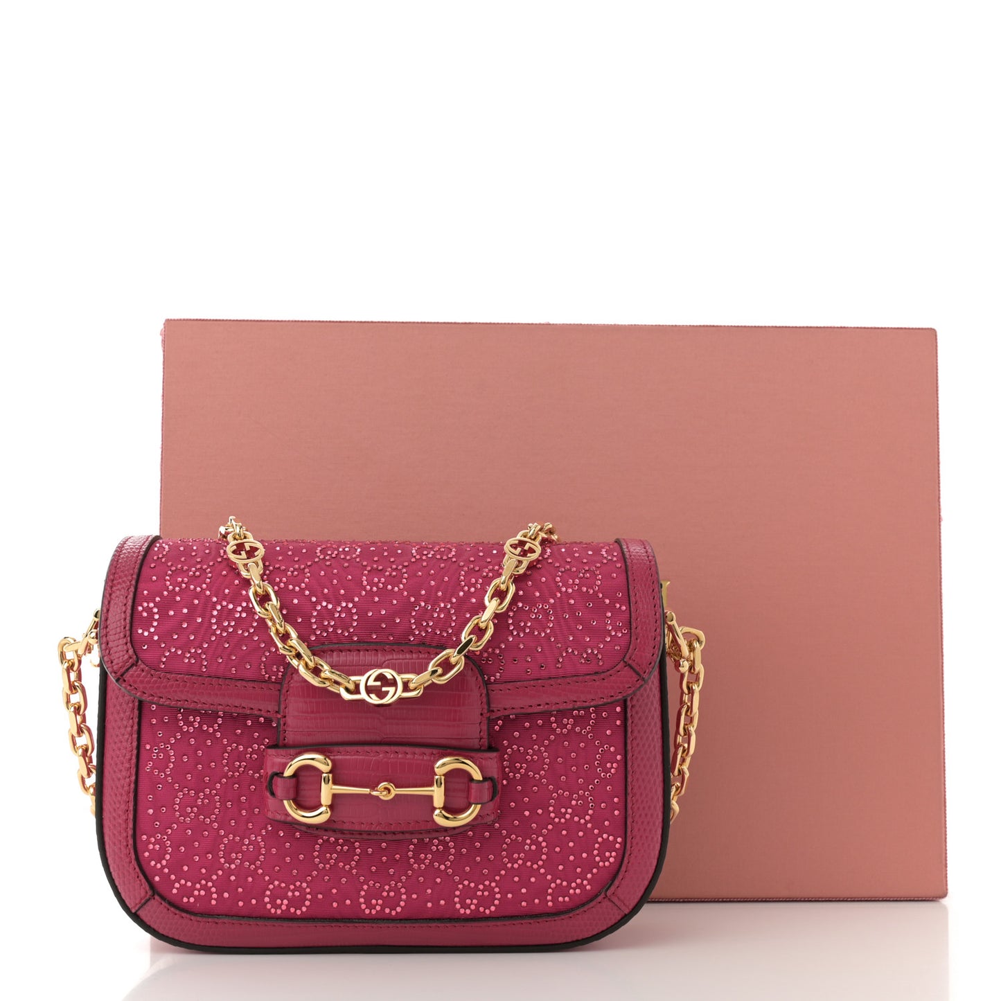 Canvas Calfskin Crystal GG Monogram Snakeskin Mini Horsebit 1955 Shoulder Bag Pink