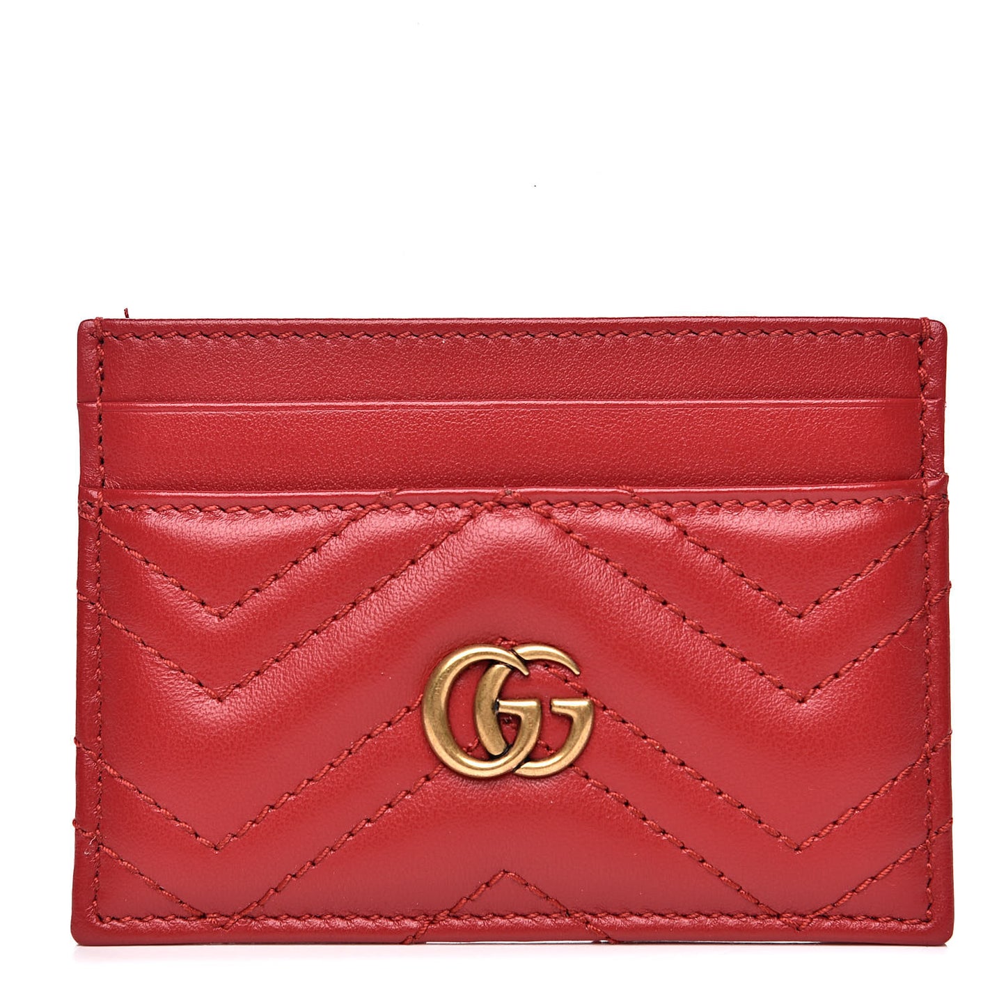 Calfskin Matelasse GG Marmont Card Holder Hibiscus Red
