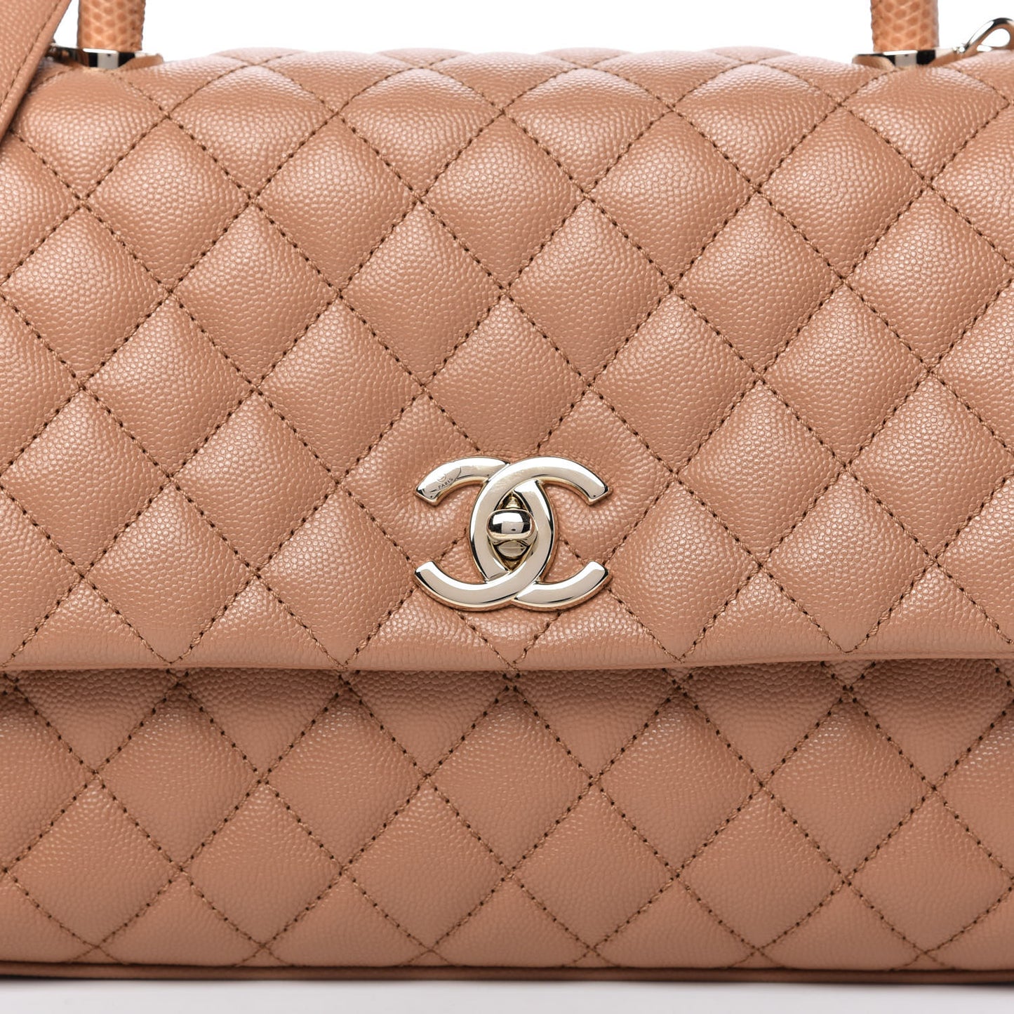 Caviar Lizard Embossed Quilted Small Coco Handle Flap Brown