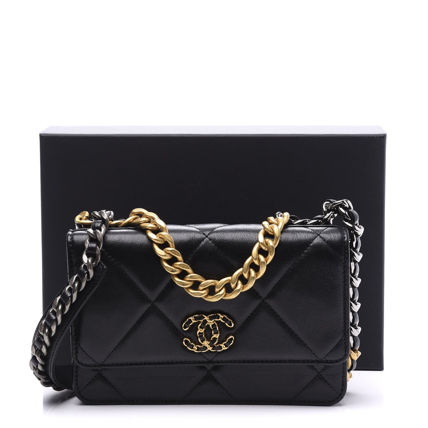 Chanel Lambskin Quilted 19 Wallet On Chain WOC Black 11 of 11