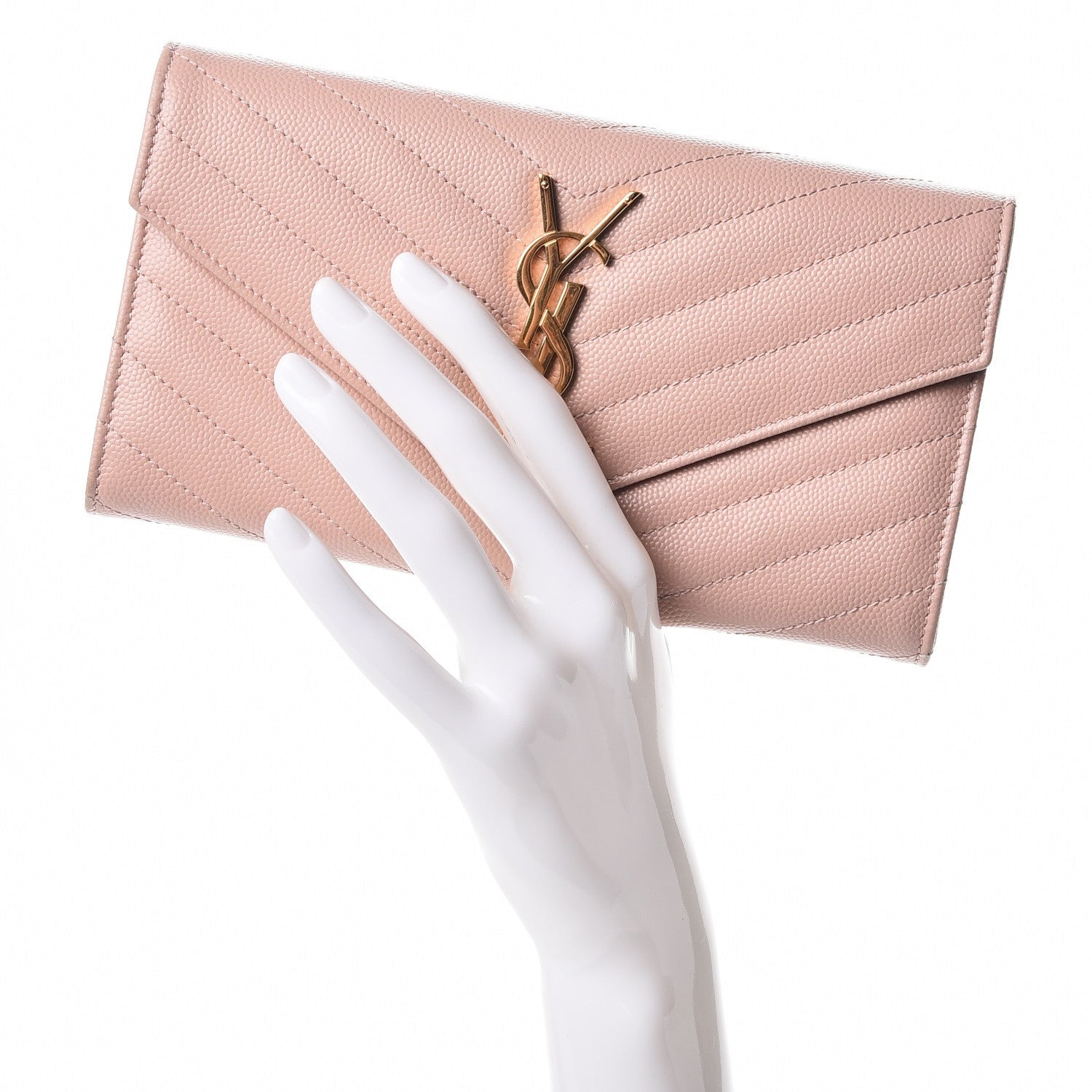 Saint Laurent Grain De Poudre Matelasse Chevron Monogram Wallet Pale Pink 2 of 9