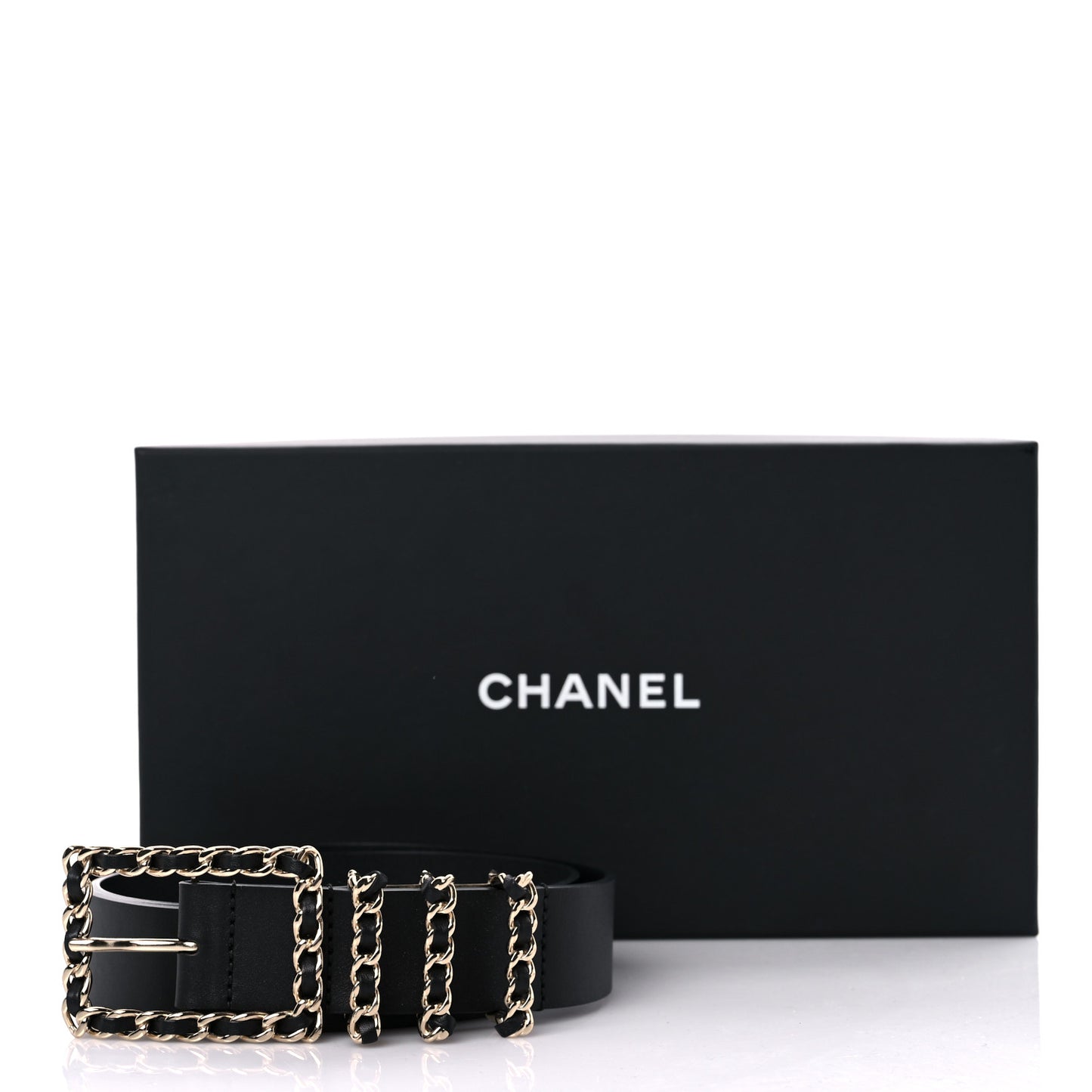 Lambskin Chain Square Buckle Belt 80 32 Black