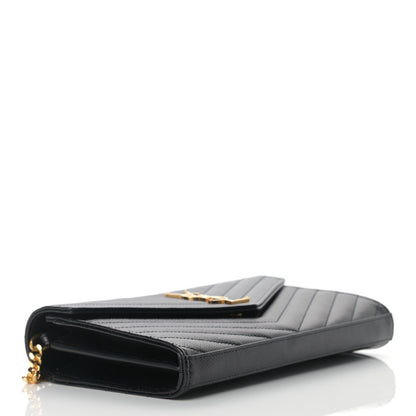 Saint Laurent Grain De Poudre Matelasse Chevron Monogram Chain Wallet Black 4 of 9