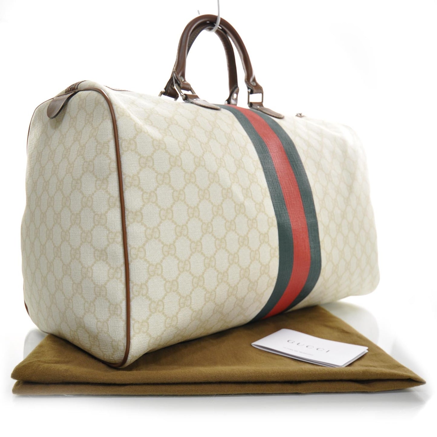 GG Plus Monogram Web Stripe Large Carry On Duffle Tan