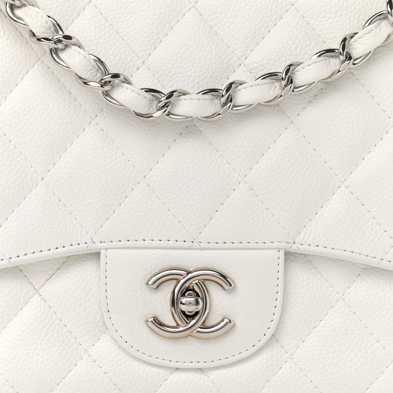 Chanel Caviar Quilted Jumbo Single Flap White 8 of 11