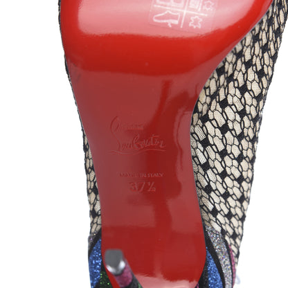 Christian Louboutin Rete Stripy Glitter Spike Juliettra 100 Ankle Peep Toe Boots 37.5 Black Multicolor 6 of 8