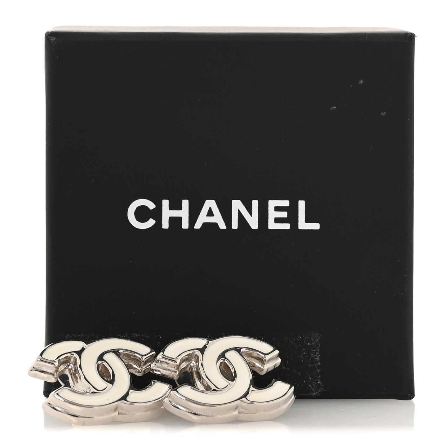 Metal Resin CC Earrings White Silver