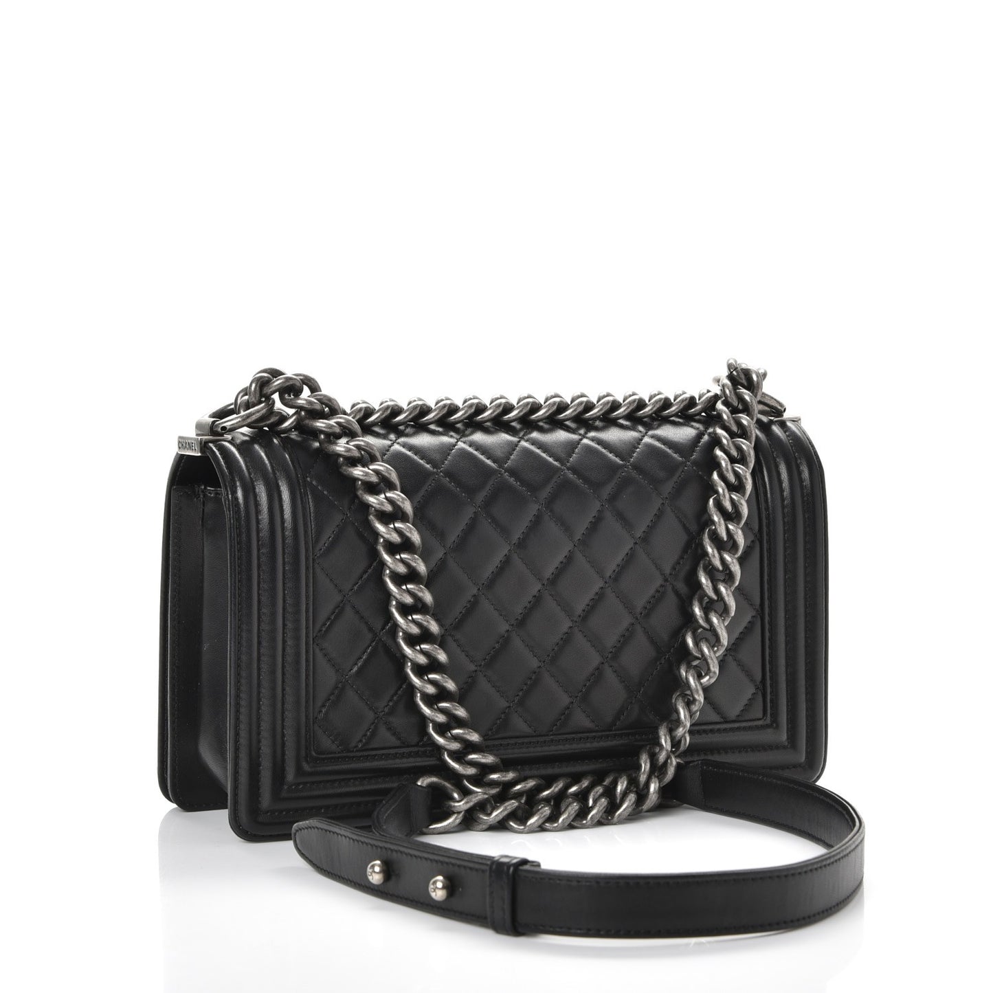 Lambskin Quilted Medium Boy Flap Black