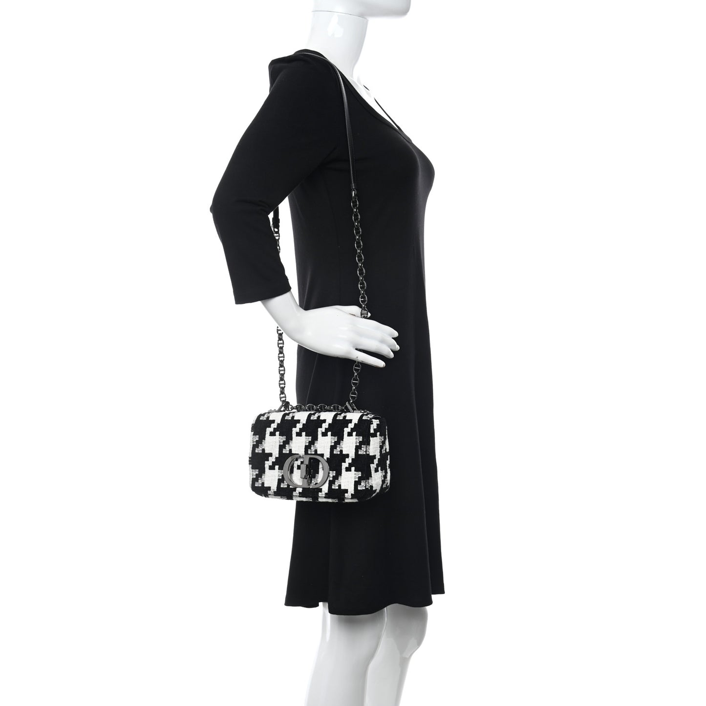 Tweed Macro Houndstooth Small Caro Bag Black White