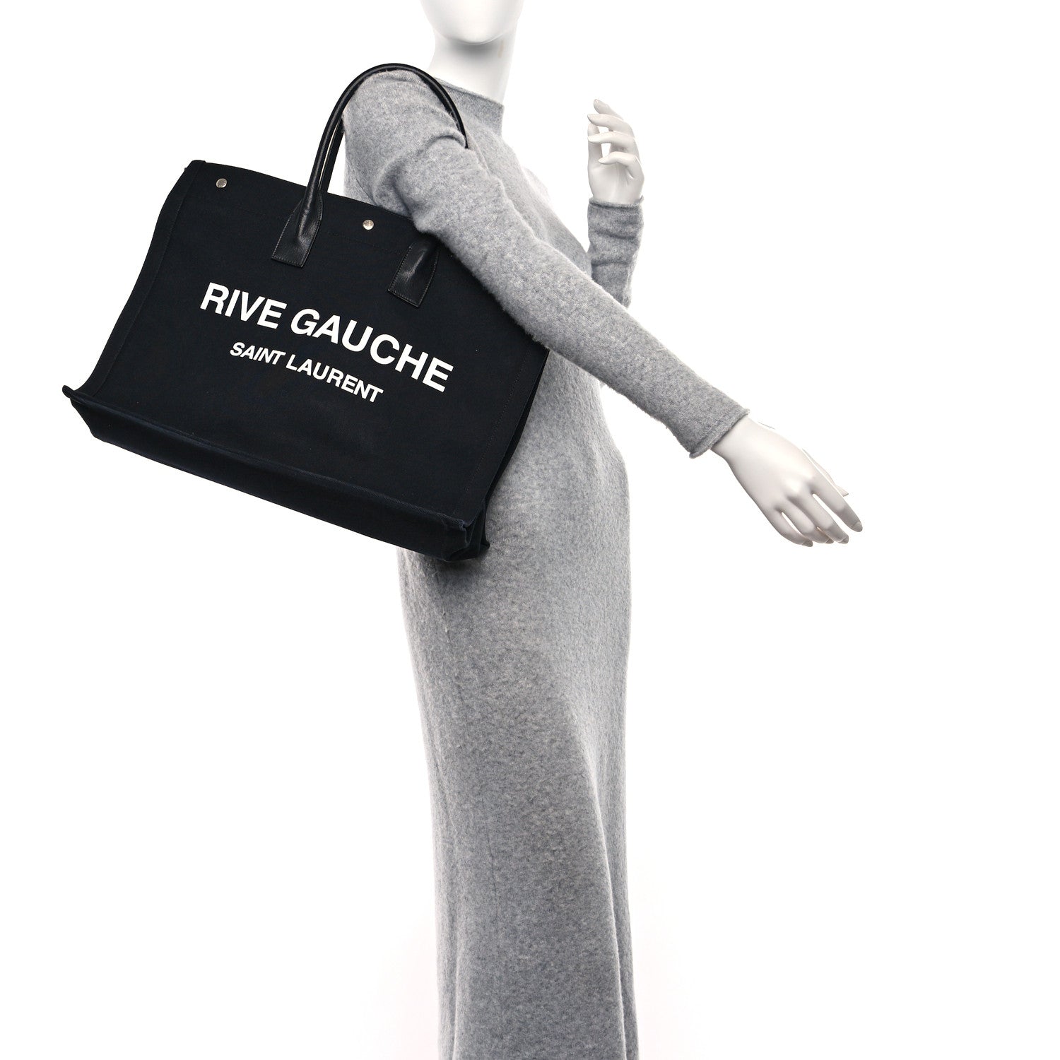 Saint Laurent Linen Calfskin Rive Gauche Tote Black 2 of 9