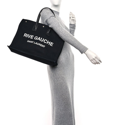 Saint Laurent Linen Calfskin Rive Gauche Tote Black 2 of 9
