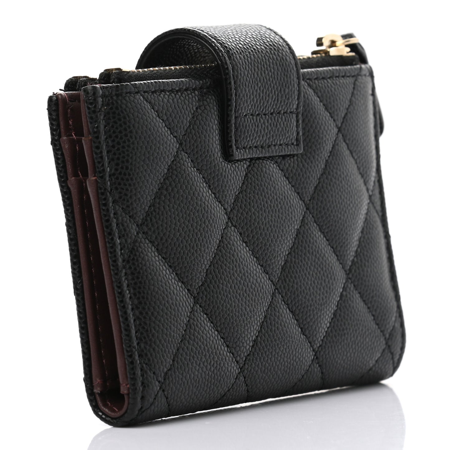 Caviar Quilted Compact Zipped Pocket Wallet Black