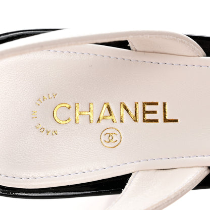 Chanel Lambskin Patent Cap Toe CC Apple Slingback Pumps 40 White Black 8 of 10