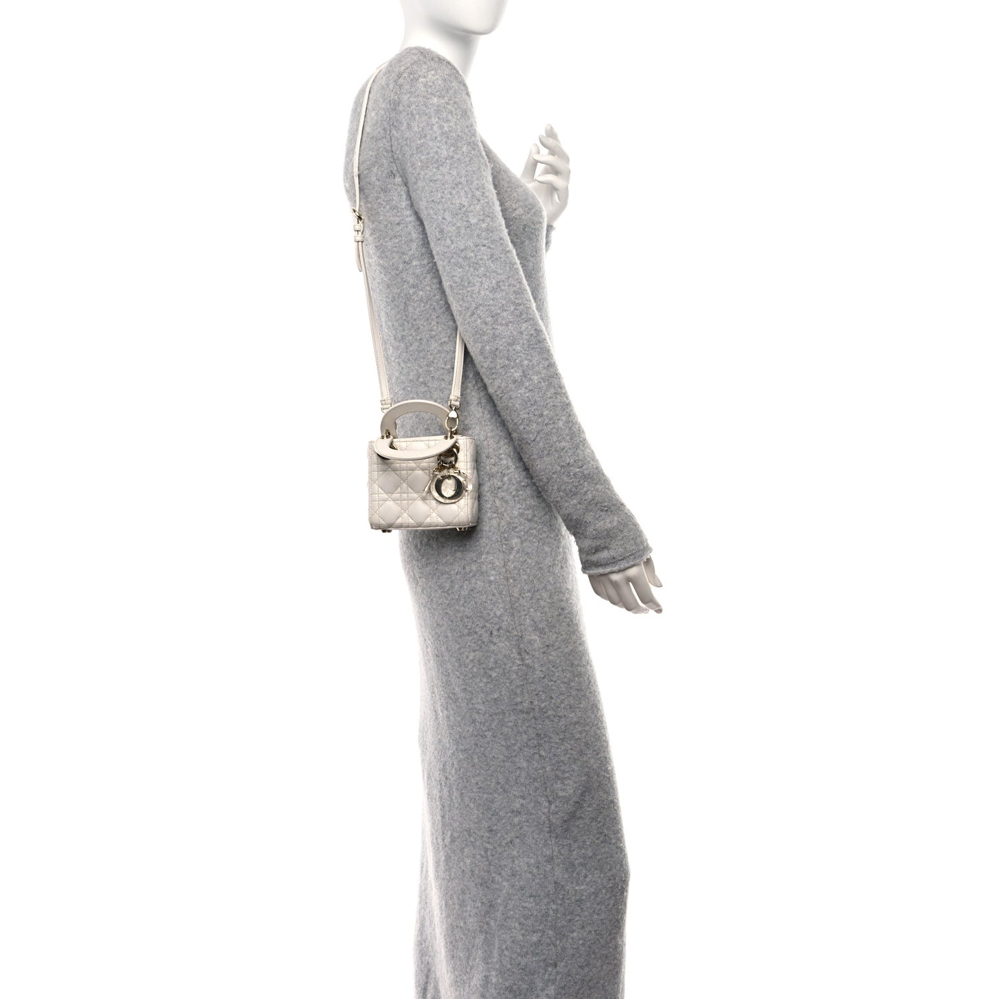 CHRISTIAN DIOR Lambskin Cannage Micro Lady Dior White