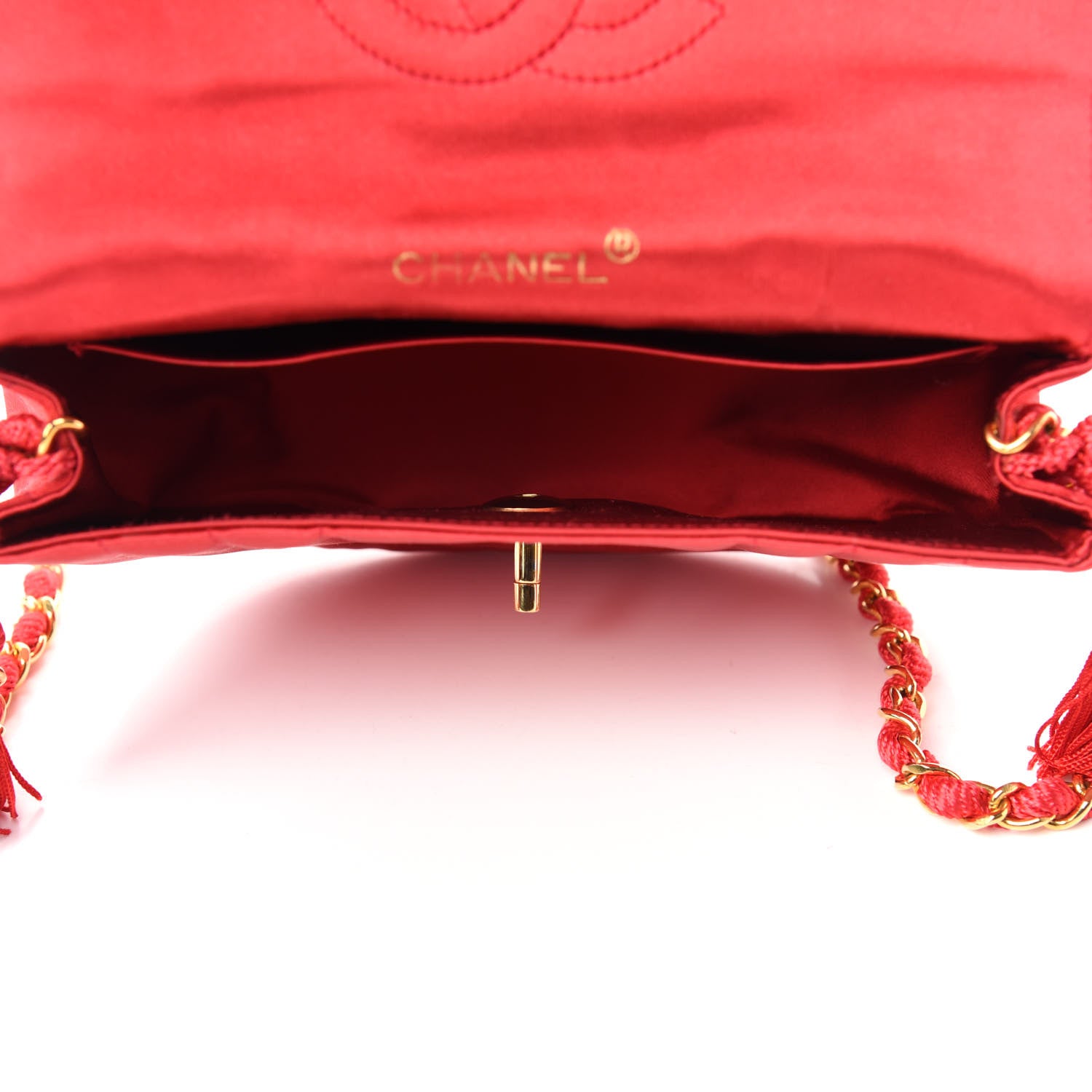 Chanel Satin Quilted Flap Shoulder Bag Red 5 of 12