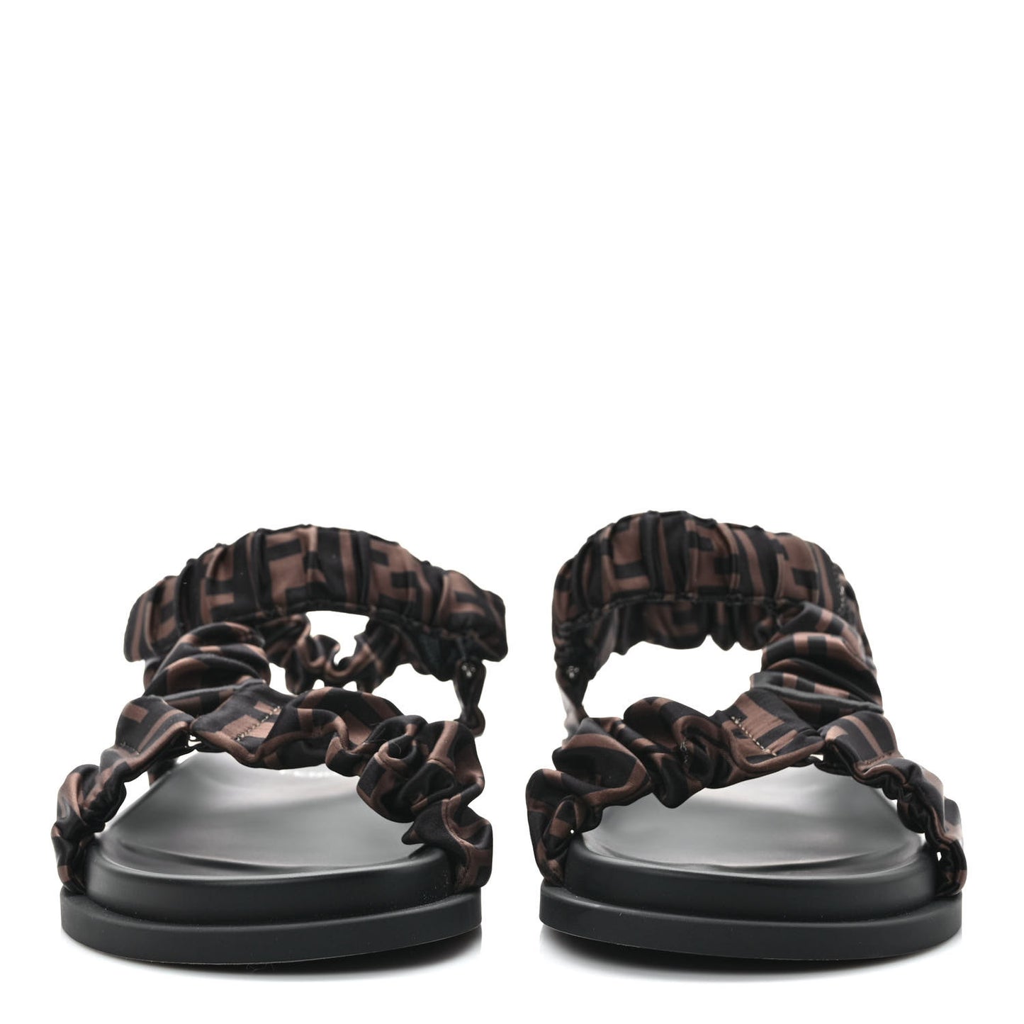 Satin FF Ruched Sandals 39.5 Tobacco Black